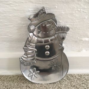 Matt Silver Festive Holiday Winter Snowman Trinket Dish